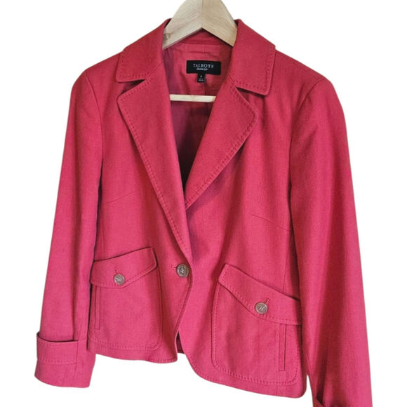 Talbots Women's Linen Cotton Blend Blazer Flattering Coral Size 6 - Picture 2 of 11